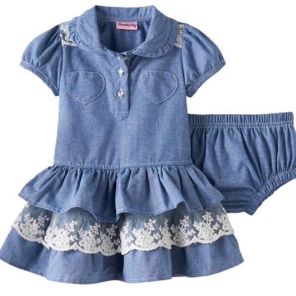 NWT Chambray Lace Skirt Dress W/Bloomers 24 Months